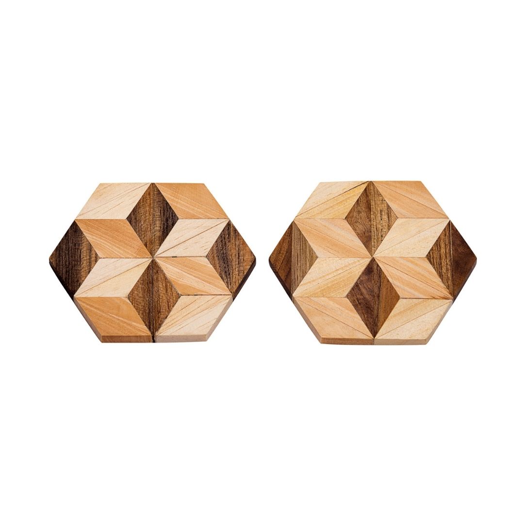 Handmade Hexagon Wooden Coasters (Set of 2 or 4)-2