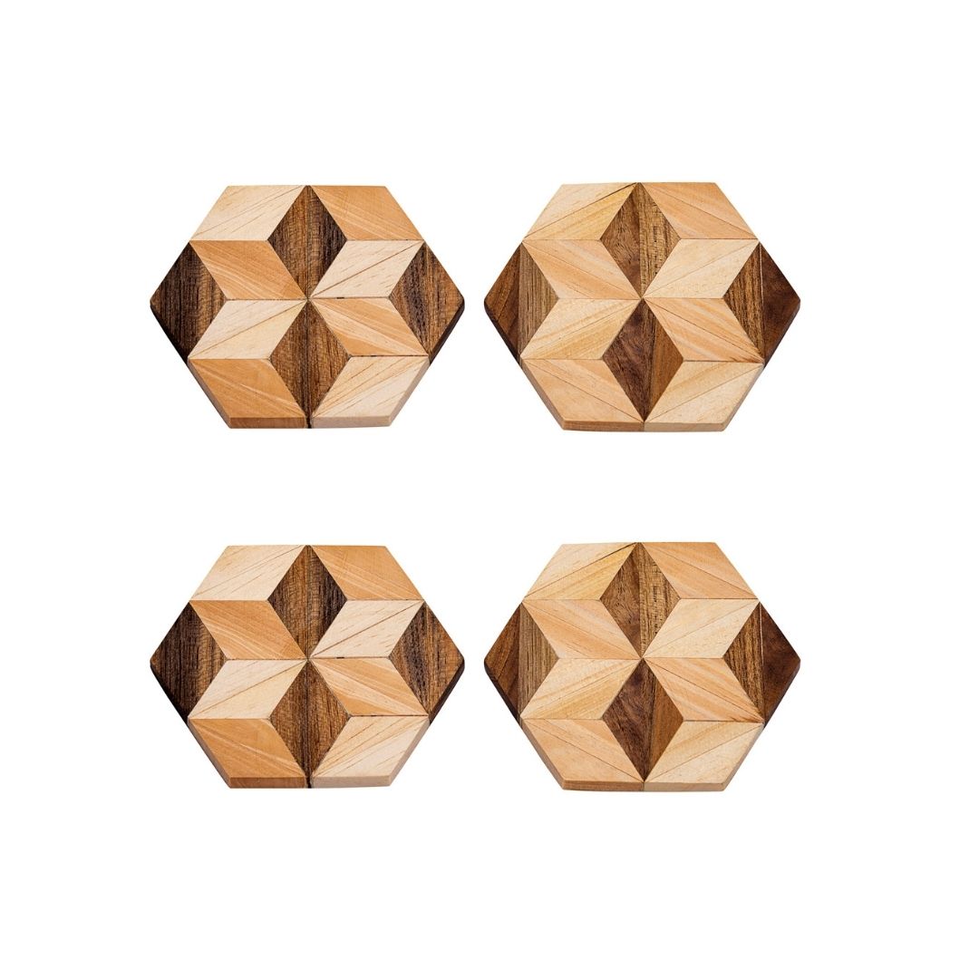 Handmade Hexagon Wooden Coasters (Set of 2 or 4)-0
